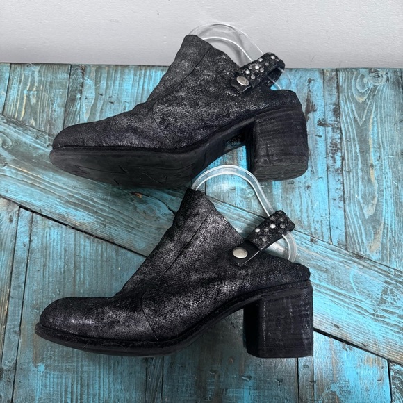 A.S.98 Black Shimmery Leather Slingback Mules Studded Heeled Shoes Size 39 - Picture 6 of 11